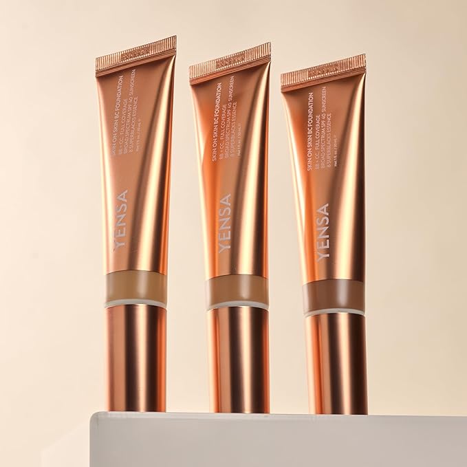 YENSA Skin on Skin BC Foundation Makeup - CC, BB Cream & Full Coverage Foundation-In-One - Buildable, Radiant Finish with SPF 40, Hyaluronic Acid, Peptides & 8 SuperBlacks - Fair Cool (1 oz)