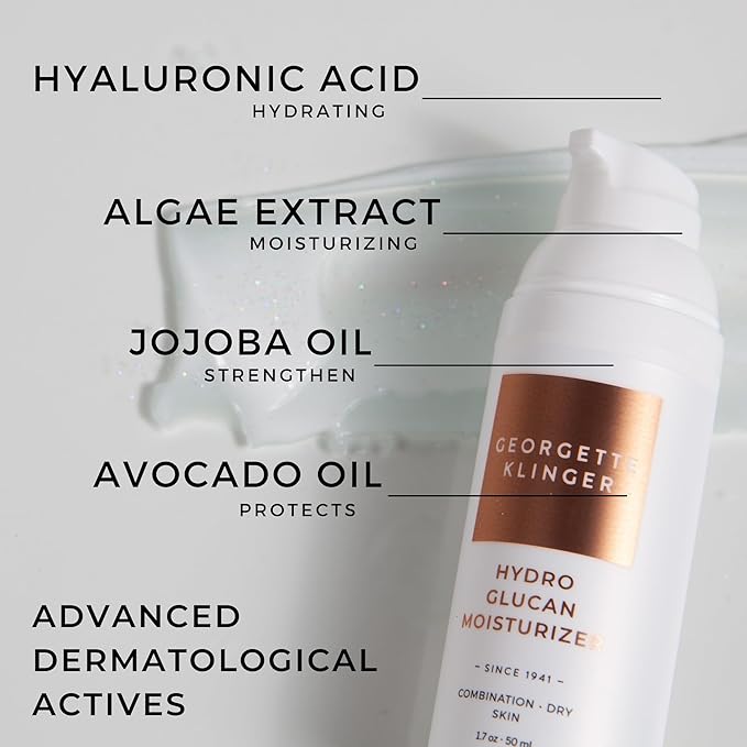 Georgette Klinger Hydro Glucan Moisturizer - Glowing, Long Lasting Hydration, Plumps and Firms Skin while Boosting Natural Moisture, Smoothing Face Cream with Hyaluronic Acid for Dry Skin - 1.7 oz