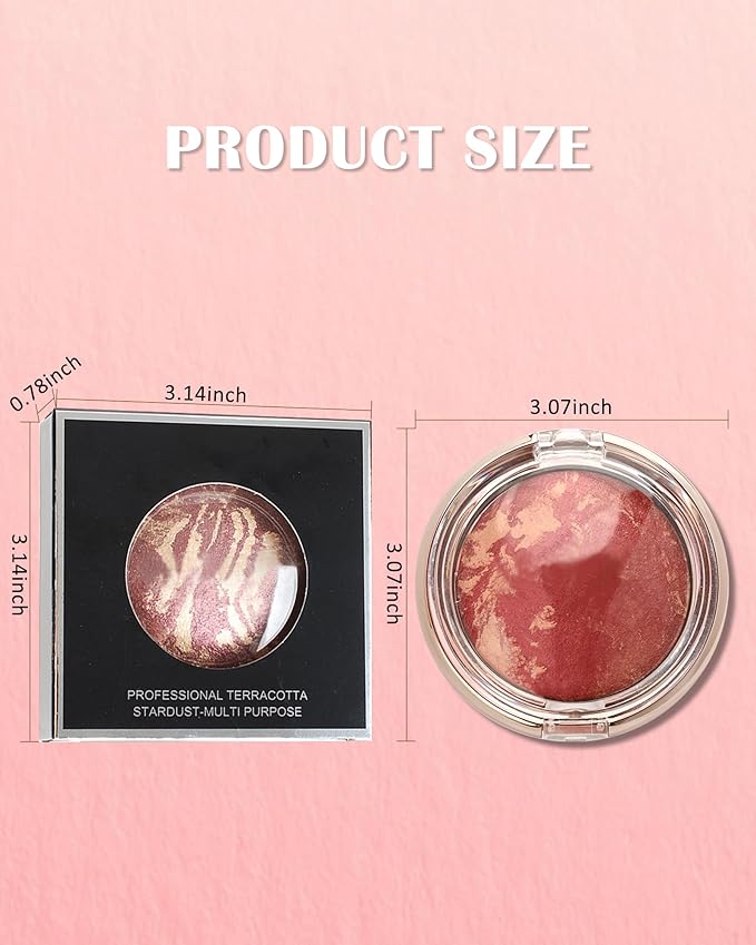 Baked Blush,Glow Marbleized Blusher Powder Palette,Lightweight Shimmery Blusher for Cheeks,Eyeshadow & Highlight,Makeup Gift for Women rubores de maquillaje(0.49Ounce)-08 Gold Pink