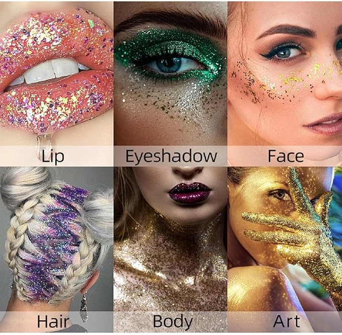 Green Body Glitter Stick, Holographic Sparkling Neon Outfit Singer Concert Music Rave Festival Accessories Face and Body Glitter Gel Makeup.