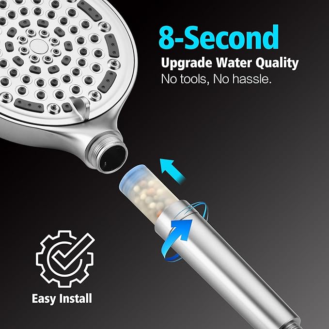 SUMERAIN Brushed Nickel Rainfall Shower System with 6-Spray Handheld Filtered Shower Head, Shower Faucet Complete with Rough in Valve