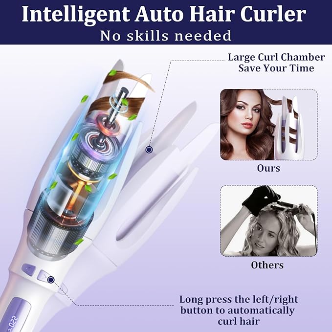 TGTNG® Automatic Hair Curler,Automatic Curling Iron with 4 Temperatures,Dual Voltage Rotating Curling Iron with 1 1/4 inch Fast Heating and Auto Shut-Off for Professional Hair Styling