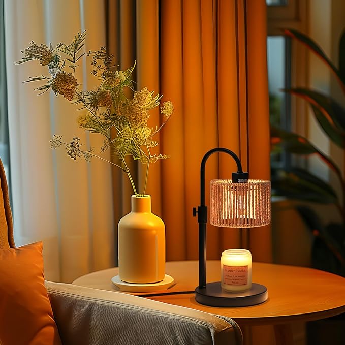 Boho Candle Warmer Lamp, Adjustable Height Candle Wax Warmer with Timer, Candle Lamp Warmer for Jar Candles, House Warming Gifts Brithday Gifts for Women Bedroom Home Decor (Rattan)