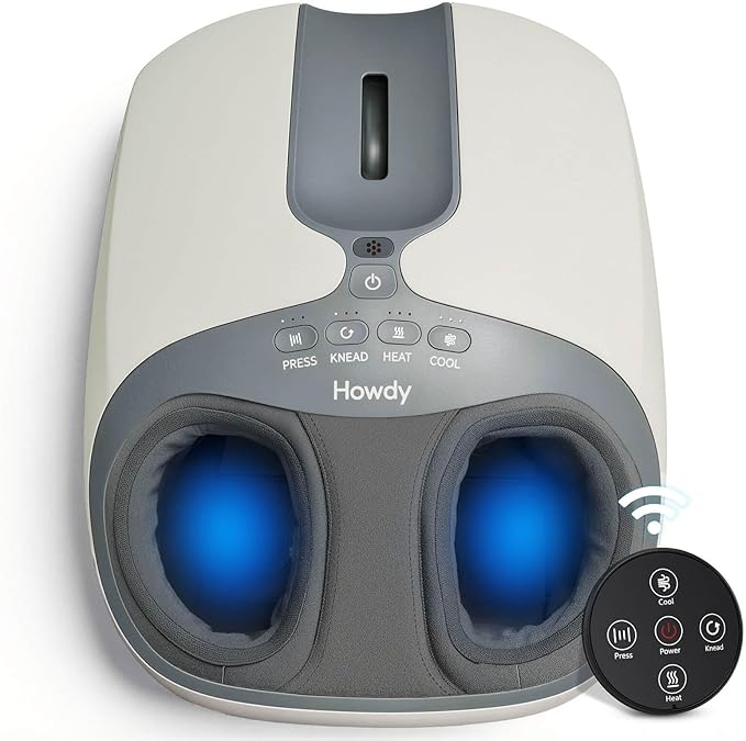 Howdy Shiatsu Foot Massager with Heat and Cold Therapy, 2026 Pro-Grade Pain Relief for Plantar Fasciitis&Neuropathy, 30% Larger Heat Area, Adjustable Intensity, Remote, Fits Size 13, Gift for Her Him