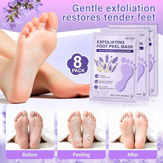 Foot Peeling 8Pcs＆12Pcs Moisturizing Foot Mask, Exfoliator Peel Calluses Dead Skin Callus Remover, Hydrating Foot Masks for Dry Cracked Feet, Repair Rough Heels＆Dry Skin for Baby Soft and Smooth Feet
