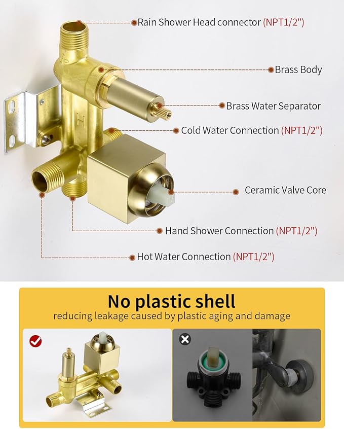 Fransiton Shower Faucet set with Shower head 10 Inches Rainfall Shower Head and Handle Set Single Handle Wall Mounted Shower System Set with Female Threads Valve Body(10", Brushed Gold)
