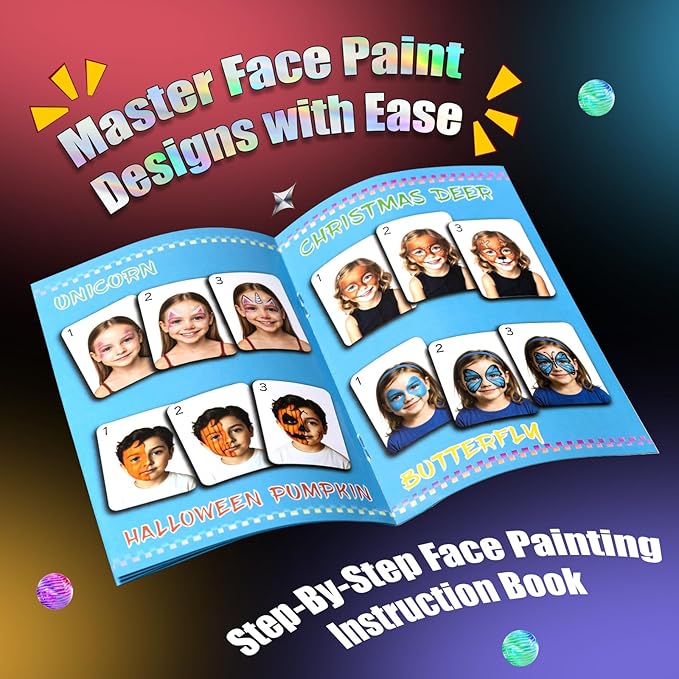Face Painting Kit for Kids, 36 Colors XL Face Paint Makeup Palette, Non-Toxic and Hypoallergenic| with Stencils, Book, Easy to Use and Safe for Kids, Fun for Halloween, Party, School Event
