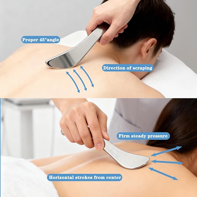 Stainless Steel Gua Sha Tools for Whole Body Muscle Scraper Tools Heavy-Duty Metal Scraping Tool for Pain Relief Deep Tissue Soft Tissue Fascia Massage Tool with Storage Bag, Silver