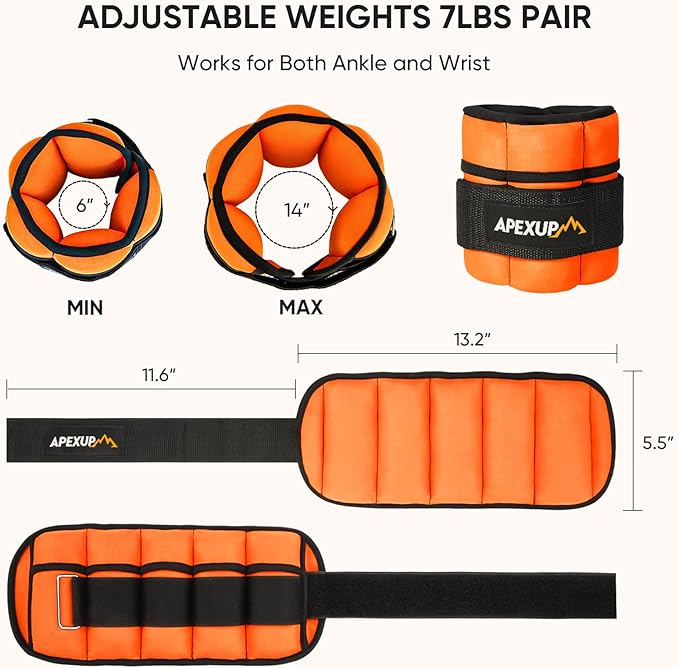 APEXUP 7 lbs/Pair Adjustable Ankle Weights for Women