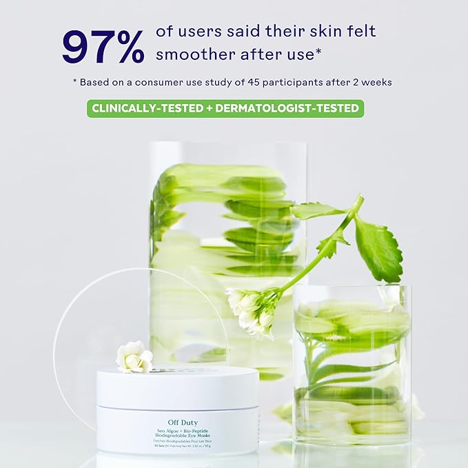 Three Ships - OffDuty Sea Algae + Bio-Peptide Smoothing Biodegradable Eye Masks | Firm, Smooth, Refresh Under Eye Skin | Cruelty-Free, Vegan, Paraben-Free, Sensitive Skin Safe (30 Sets | 2.96 oz)