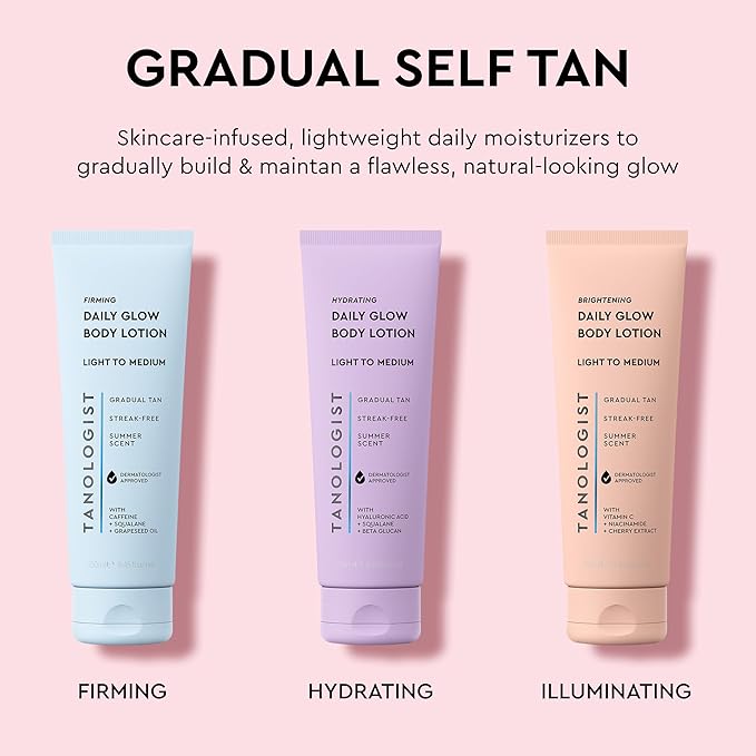 Tanologist Hydrating Daily Glow Body Lotion- Light/Medium, Buildable & Transfer-Proof Gradual Self Tanner, Summer Fragrance, Natural Not Orange, Lasts 7 Days, Vegan Clean Formula, 8.45 fl oz