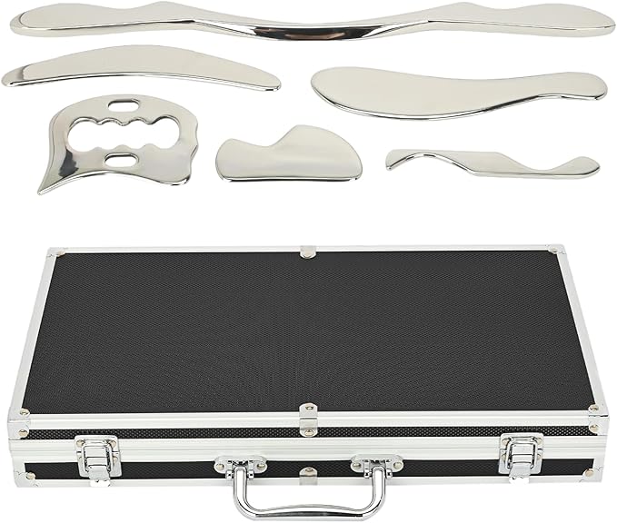 tonchean 6-Piece Muscle Scraper IASTM Tool Set, Gua Sha Scraping Massage Tool Set Stainless Steel Myofascial Release Tool Deep Tissue Massage Tool Set for Reduce Arms, Legs, Back, Shoulder Muscle Pain