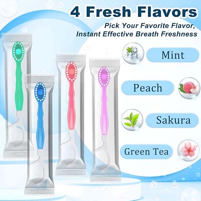 20 Pack 5-in-1 Disposable Toothbrushes with Toothpaste, Travel Toothbrush Set with Floss, Pick & Tongue Scraper, Individually Wrapped Mini Toothbrush for Adults, Work Camping - Mixed Flavor
