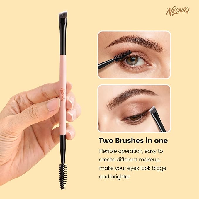 NEONIQ 10 PCS Foundation Contour Conceal Brush Set With Bag, Makeup Brushes, Double-End Multi-functional Brushes for Foundation Powder Blush Eyeliner Eyeshadows, Professional Face Brush Set（Pink）