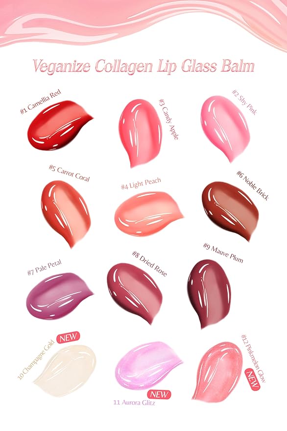 SELF BEAUTY Veganize Collagen Lip Glass Balm | Hydrating Lip Balm in 9 Vibrant Colors | Moisturizing Lip Care Infused with Collagen Jelly Magic | No Animal Trial Lip Balm 0.06 oz (#4 Light Peach)