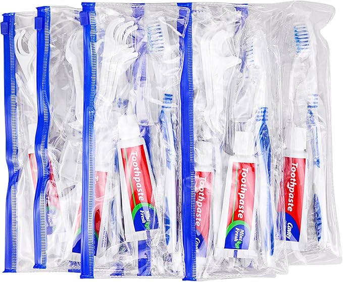 Disposable Toothbrushes with Toothpaste Individually Wrapped,Travel Kit with Plastic Zip Bag,Toothbrush Head Cover, Floss Pick,25gram Toothpaste,Bulk Toothbrush for Homeless,Travel,Hotel(5)