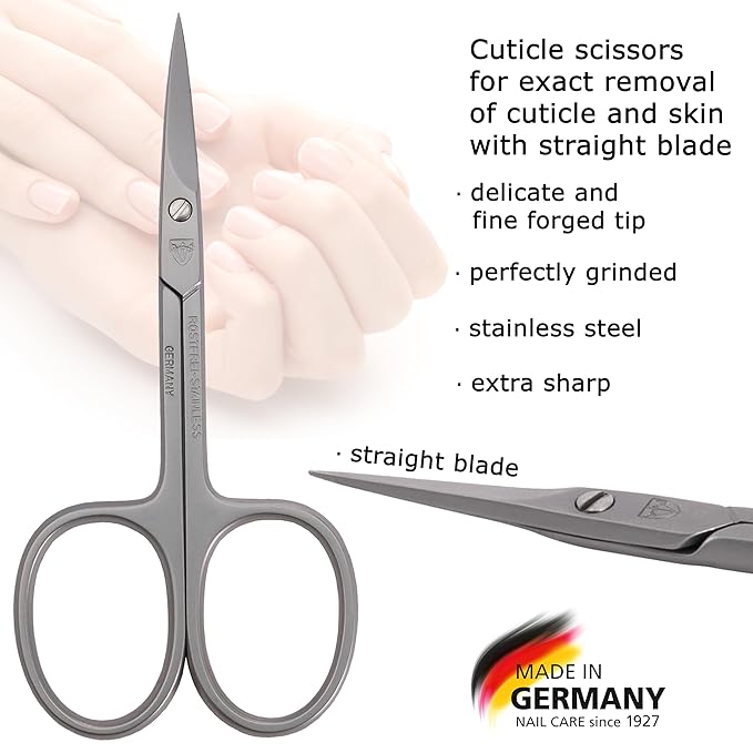 3 Swords Germany - brand quality STAINLESS STEEL INOX STRAIGHT CUTICLE SCISSORS (1 PIECE) with case for manicure pedicure - nail care by 3 Swords - Made in Germany