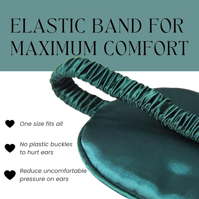 LCBD Silk Satin Sleeping Eye Mask, Dark Green Sleep Eye Mask Night Blindfold for Women and Men, Soft Breathable Blackout Eyeshade Eye Cover for Travel, Wedding Bridesmaid Gift