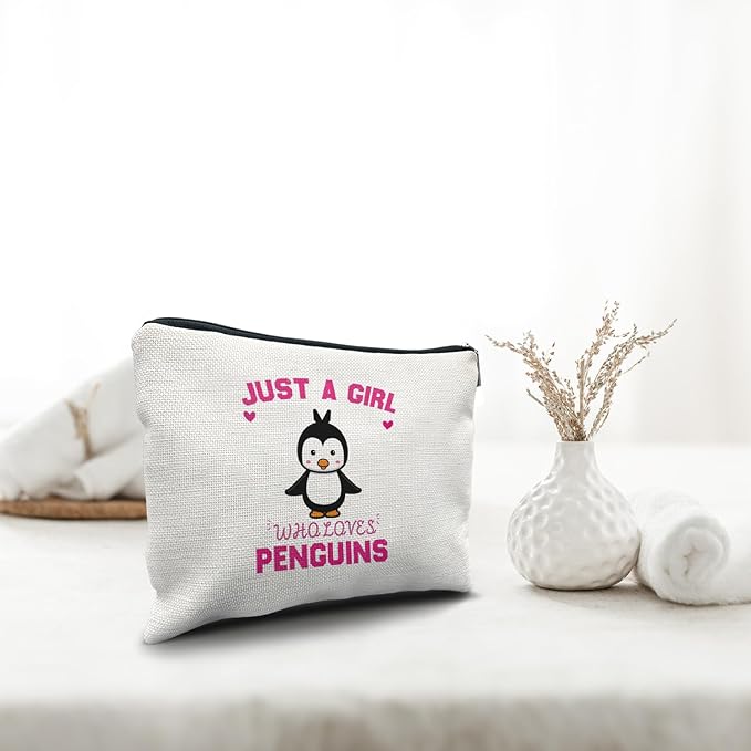 Nogrit Penguin Makeup Bag, Penguin Gifts for Women Girls, Cute Penguin Gifts, Just a Girl Who Loves Penguins Small Makeup Cosmetic Bag for Purse