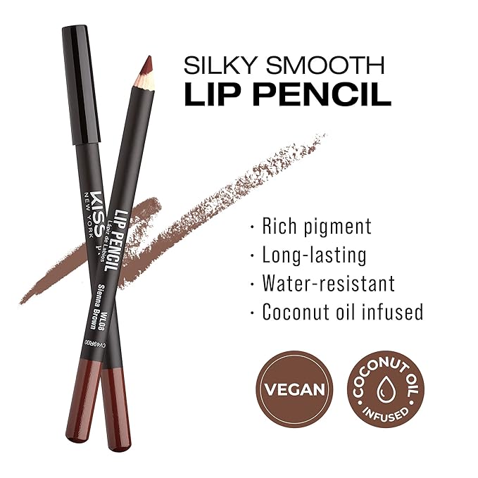 KISS New York Professional Slim Lip Pencil, Creamy Soft Lip Liner, Smooth Long-Lasting Rich Lip Color, Natural Lip Makeup, Water-Resistant Lip Crayon (Sienna Brown)