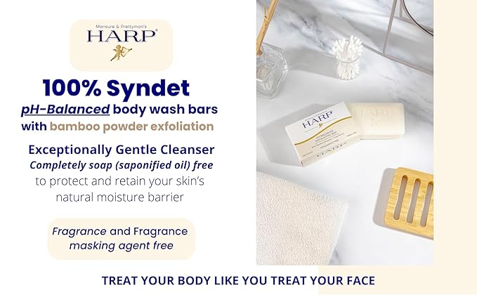 HARP® Exfoliating Body Wash Bar – pH Balanced Syndet Cleanser with Bamboo Powder, FRAGRANCE-FREE, Soap-Free & No Lye, Non-Comedogenic, Gentle Exfoliation for Smooth Skin, 5 oz