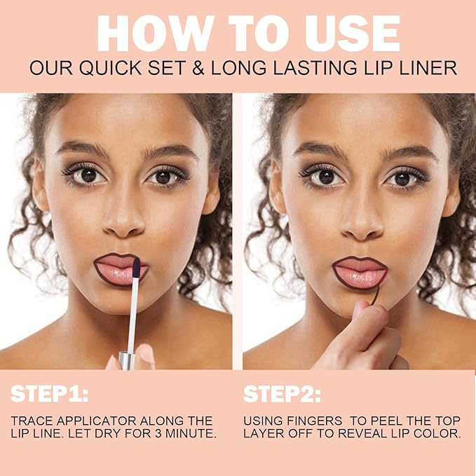 Peel Off Lip Liner Stain, Infused with Nourishing Ingredients & Vitamin E, Quick Set Lip Stain Peel Off Long Lasting For All Skin Types,#001 Nude Brown