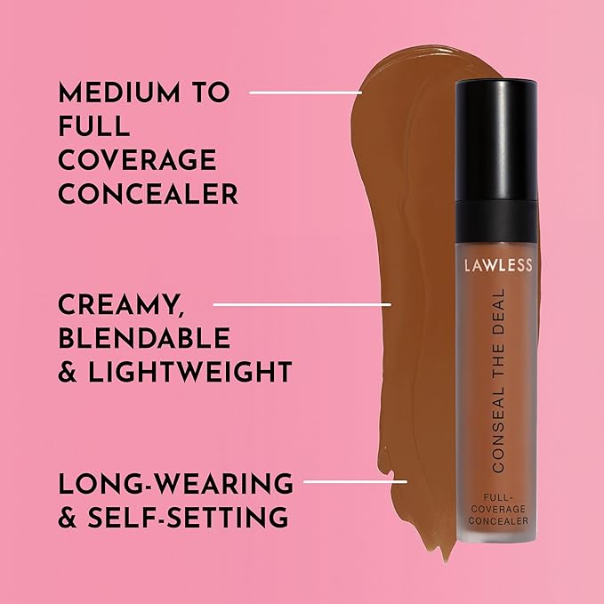 Lawless Conseal The Deal Lightweight Longwear Everyday Concealer - Mink - with Antioxidants and Caffeine to Reduce Dark Circles and Puffiness. Long-Wearing and Self-Setting, Silicone-Free - 5 ml.