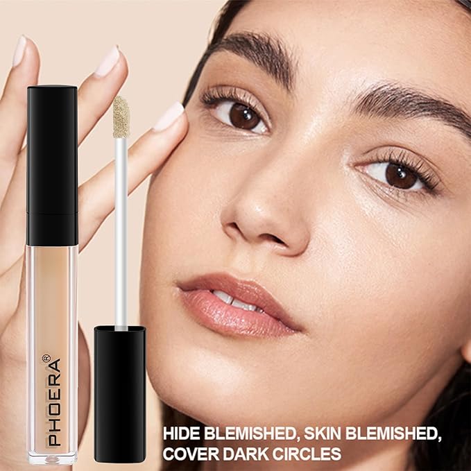 PHOERA Concealer, Lightweight, Full Coverage, Long Lasting, Corrects, Hydrates, Highlights, Matte Finish, All-Day Wear,with Concealer Brush (109#HAZELUNT)