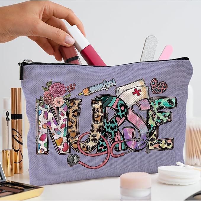 QGFM Nurse Makeup Bags,Nurse Gifts for Women,Nurse Cosmetic Bags With Zipper,Nurse Gifts for Nursing Student,Student Nurse Gifts(Purple)