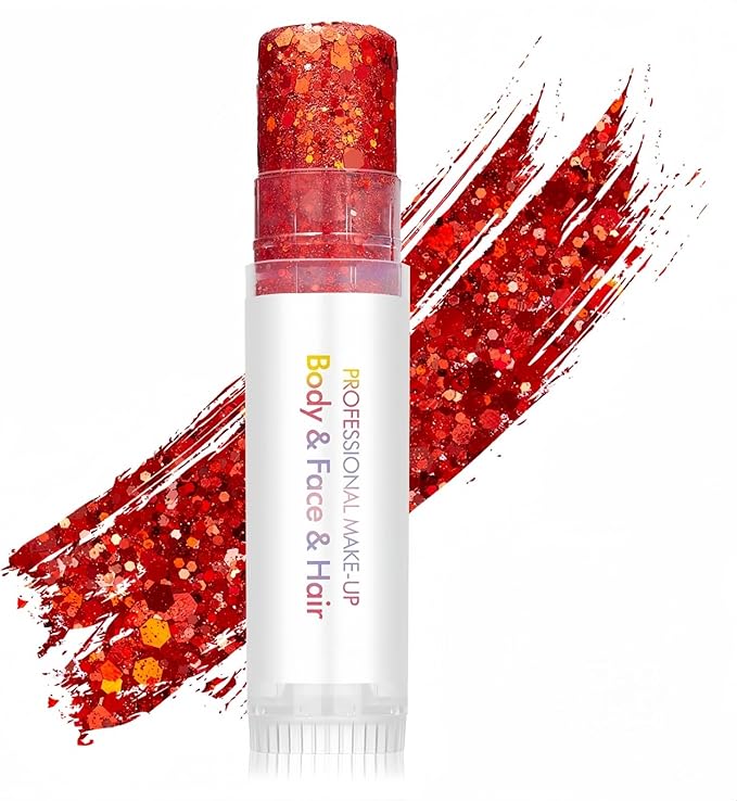 Red Body Glitter Stick, Sparkling Neon Outfit Holographic Sequins Glitters for Eye Lip Hair Nails, Festival Rave Accessories Face and Body Glitter Gel Makeup