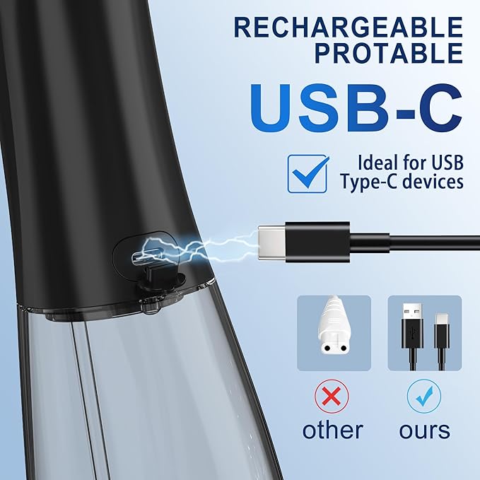 MOCEL Water Dental Flosser OLED Display Cordless Teeth Cleaning MOCEL 5 Modes Oral Irrigator 300ML Portable and USB C Rechargeable IPX7 Waterproof Floss Teeth Pick (Black)