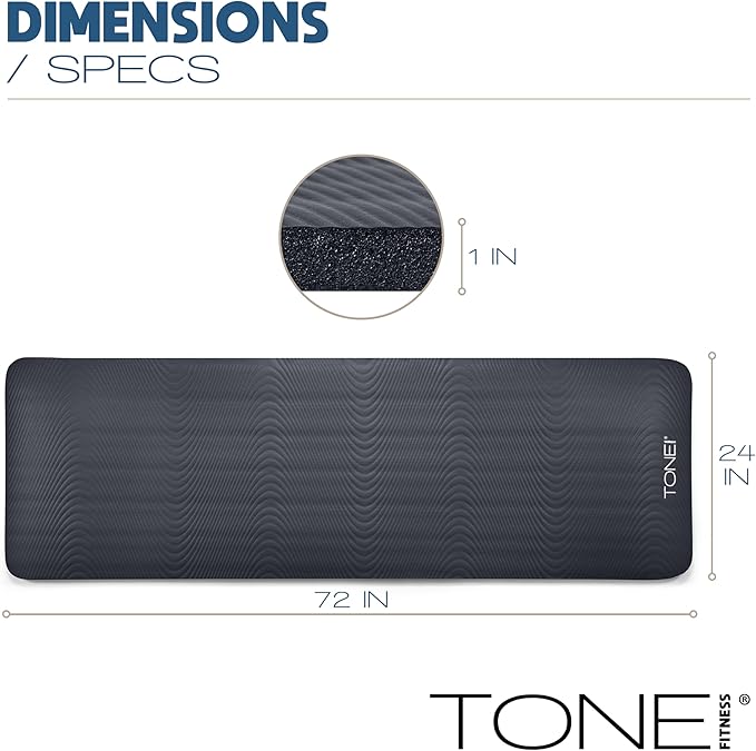 Tone Fitness 1-Inch Thick Yoga Mat | High-Density, Non-slip Exercise Mat with Carrying Strap for Yoga, Pilates, & Home Gym Workouts | Multiple Options