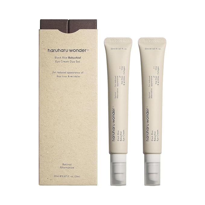 HARUHARU wonder Black Rice Bakuchiol Eye Cream, Smooths Fine Lines & Crow’s Feet, Reduces Puffiness & Dark Circles, Lightweight Day and Night Care, Holiday Stocking Stuffer, 1.34 fl. oz (Duo Set)