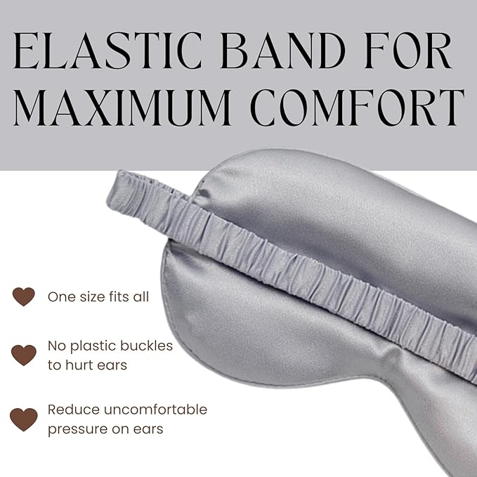 LCBD Silk Satin Sleeping Eye Mask, Silvergrey Sleep Eye Mask Night Blindfold for Women and Men, Soft Breathable Blackout Eyeshade Eye Cover for Travel, Wedding Bridesmaid Gift