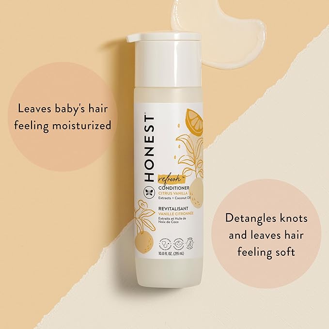 The Honest Company Silicone-Free Conditioner, Gentle Tear-Free, Hypoallergenic, Baby Hair Care with Naturally Derived Ingredients, Citrus Vanilla Refresh, 10 fl oz