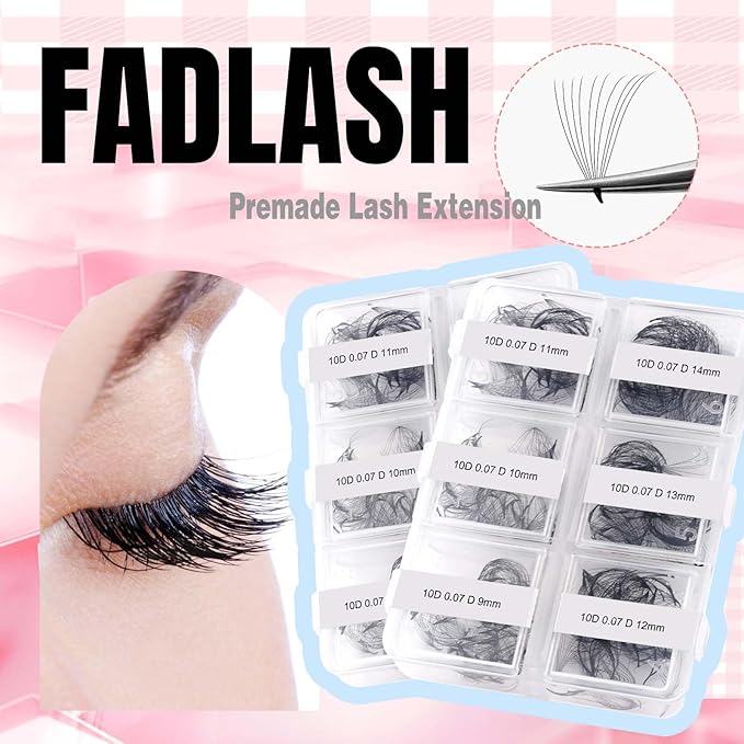 FADLASH Premade Fans Eyelash Extensions 300pcs 10D Premade Lash Fans D Curl Pre Made Fans Lash Extensions Volume Eyelash Extensions Premade Eyelash Fans Loose Fans (10D-0.07D-9-14mm)
