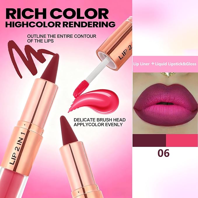 Red Lip Liner and Liquid Lipstick Set,Lip Combo Sets for Black Women,Lip Kit with Lip Liner and Gloss, Dual-Ended High Pigmented Matte Lip Kit, Long Lasting Lipstick Waterproof Lip Combo Makeup #6 | Matte Frosted