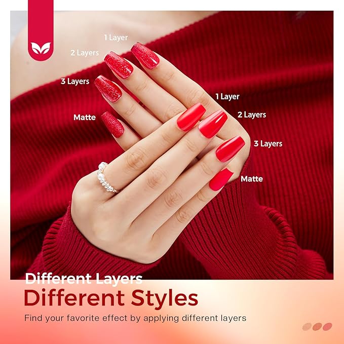 Morovan Red Nail Polish Set: Glitter Bright Burgundy Cherry Red Fingernail Polish Kit Shimmer Sparkle Air Quick Dry Nail Polish Pack for Manicure Holiday Party Valentine's Day Gift for Women Girls