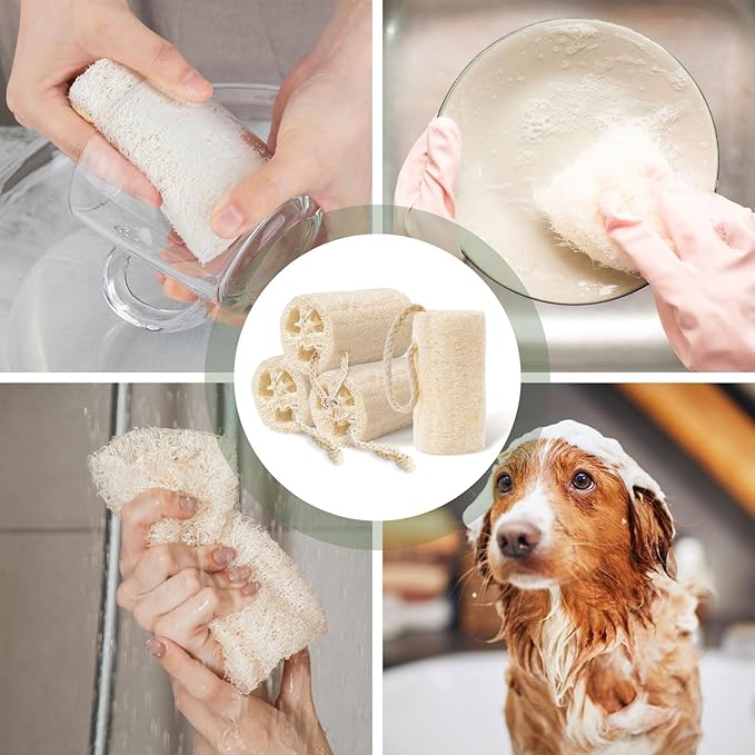 Natural Loofah Body Scrubber Set,4" Organic Loofa 4 Pack for Exfoliating, Shower loofah for Men and Women, Bath Cleaning Skin Back Face,Eco-Friendly Tool,Bath Sponges for Exfoliating Body Scrubbing