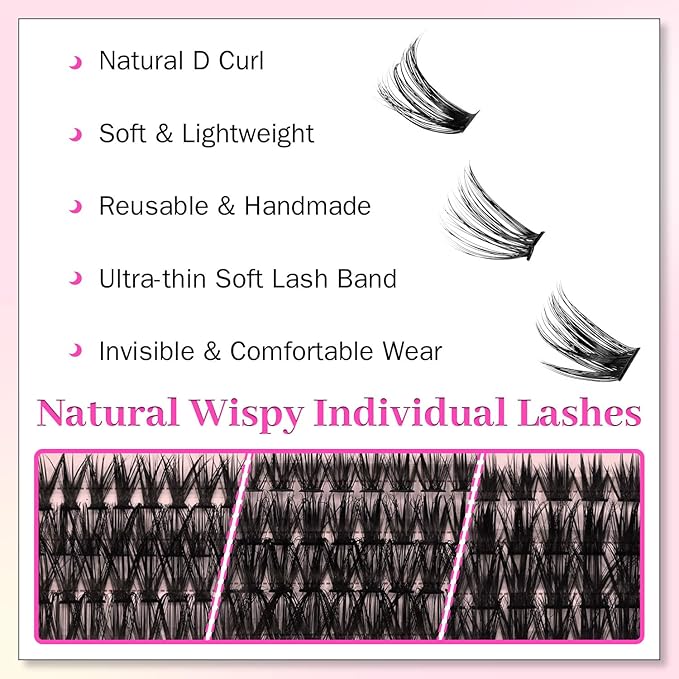 Cluster Lashes Eyelash Clusters 40D+60D+80D Lash Clusters Wispy Individual Lashes D Curl Lash Extension Natural Lashes Clusters DIY Cluster Eyelash Extensions for Beginners