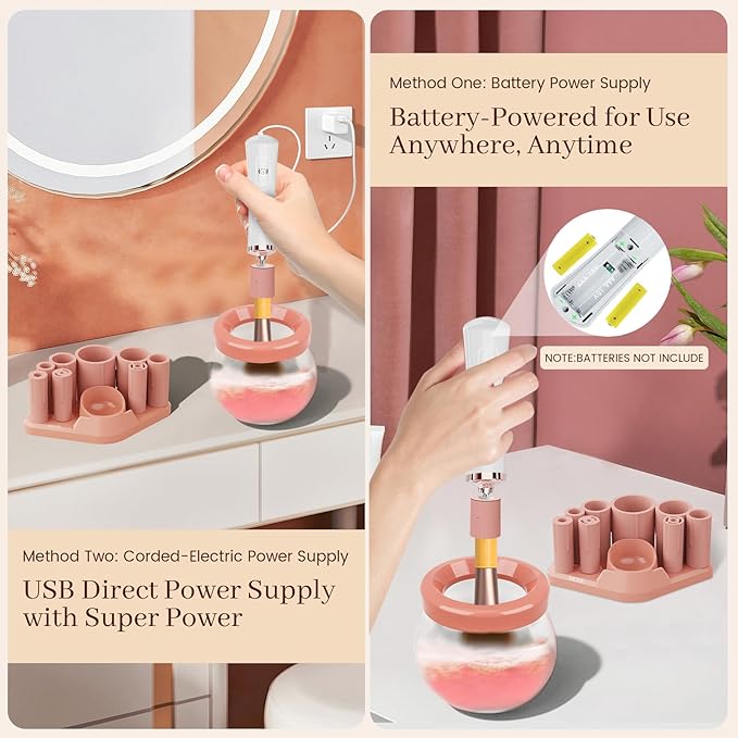 RICRIS Electric Makeup Brush Cleaner and Dryer Machine - Super Fast Clean and Dry Make Up Brushes - Automatic Cosmetic Brush Spinner Washer Tools