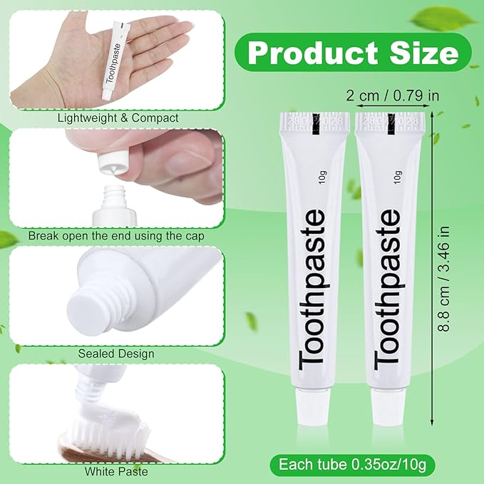 Travel Toothpaste Bulk, 10g/0.35oz White Disposable Toothpaste Suitable for Hotels, Camping, Guests, Homeless People, and Charitable Organizations (100-PACK)
