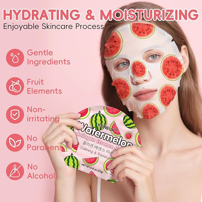 KONEUK 6 Pack Colorful Fruit Face Masks Skincare, Sheet Hydrating Face Mask, Collagen Facial Mask for Skin Care, Valentines Day Gifts for Her, Bulk Mothers Day Gifts and Spa Party Gifts