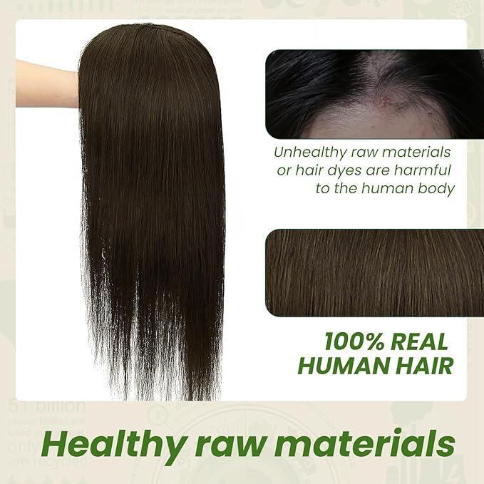 HAIR Toppers for Women Real Human Hair 6x7 inch 150 Density Base 14 inch 65 grams darkest brown Human Hair Topper for Women with Thinning Hair(#2 14inch)