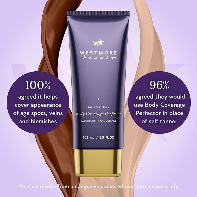 Westmore Beauty Body Coverage Perfector – Waterproof Leg & Body Makeup/Bronzer For Women - Best Tattoo Cover Up Makeup & Tattoo Concealer - 7 Oz Golden Radiance
