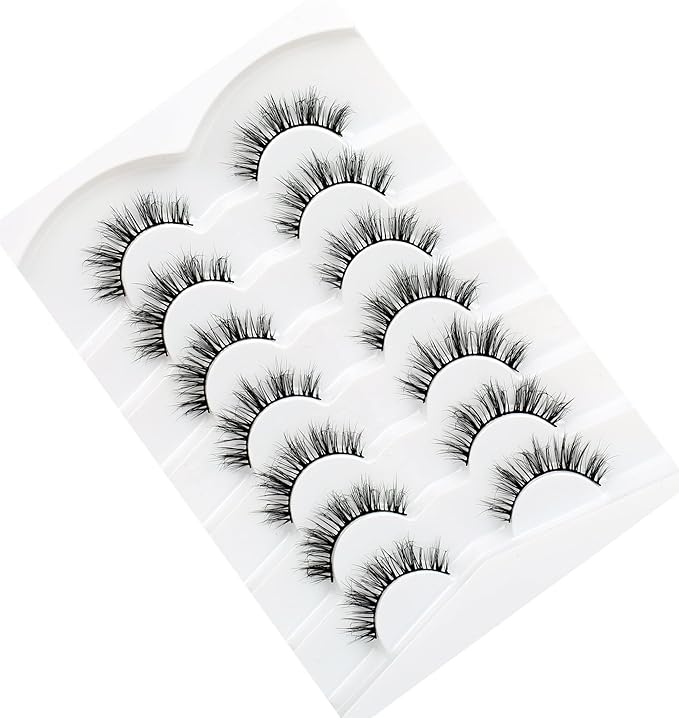 Pooplunch False Eyelash Nude Makeup Round-Eye Wispy Clusters Look Short Natural Spiky Anime Extension Lashes Full Strips Faux Mink Fake Eyelashes 7 Pairs Pack