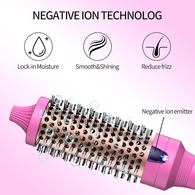K&K 1.5 Inch Ceramic Tourmaline Ionic Curling Iron (Rose Red, 1.5 Inch) - Thermal Brush Heated Curling Brush, Dual Voltage, Volumizer, NON-DAMAGING 350 DEGREE HEAT