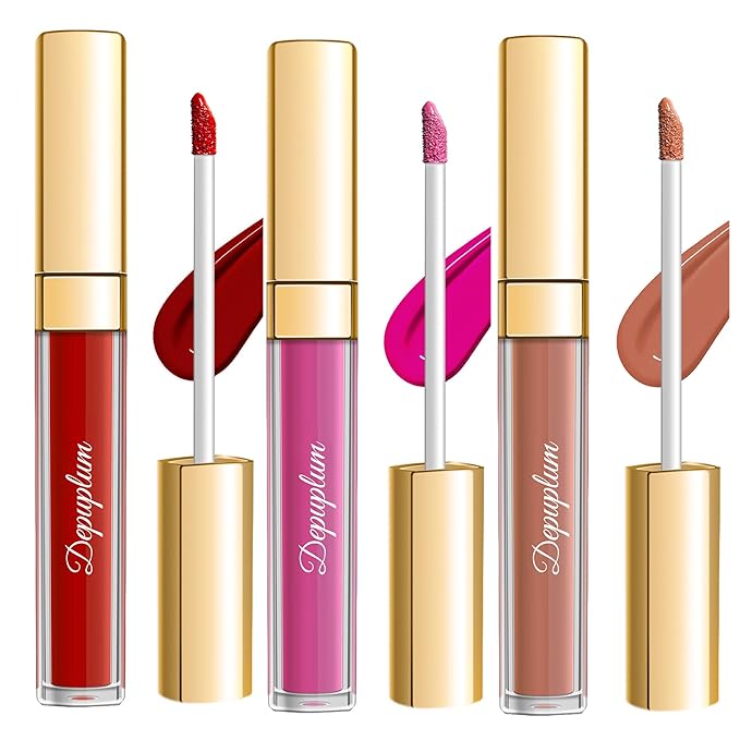 Depuplum 3Pc Matte Liquid Lipsticks for Women, Red Lipstick Nude Lisptick Pink Lipstick, Cruelty Free Long Lasting Lip Makeup (DM05+DM06+DM10)