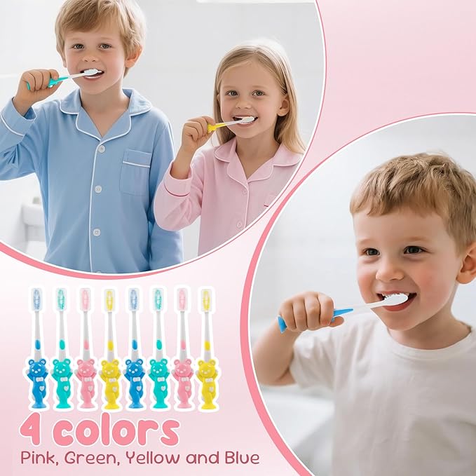 Toothbrushes for Kids In Bulk, Individually Wrapped Disposable Toothbrush Cute Manual Soft Bristles Children Toothbrush With Cover Suction Cup Toddler Toiletries Set for Home/School/Travel (60 Pack)