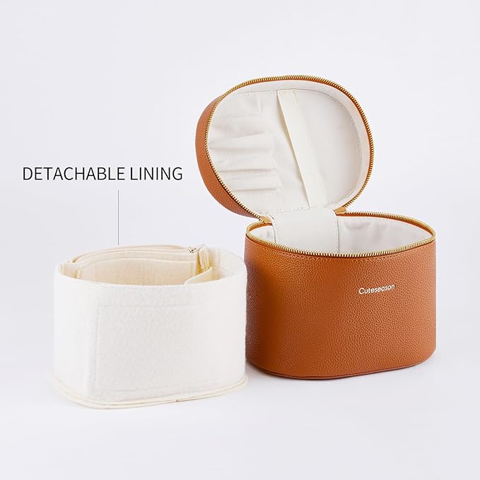 Cuteseason Makeup Bag, Toiletry Bag with Removable Zippered Inner Pocket, Portable Cosmetic Bag, Makeup Organizer for WomanTravel Make up Case (Light Brown)